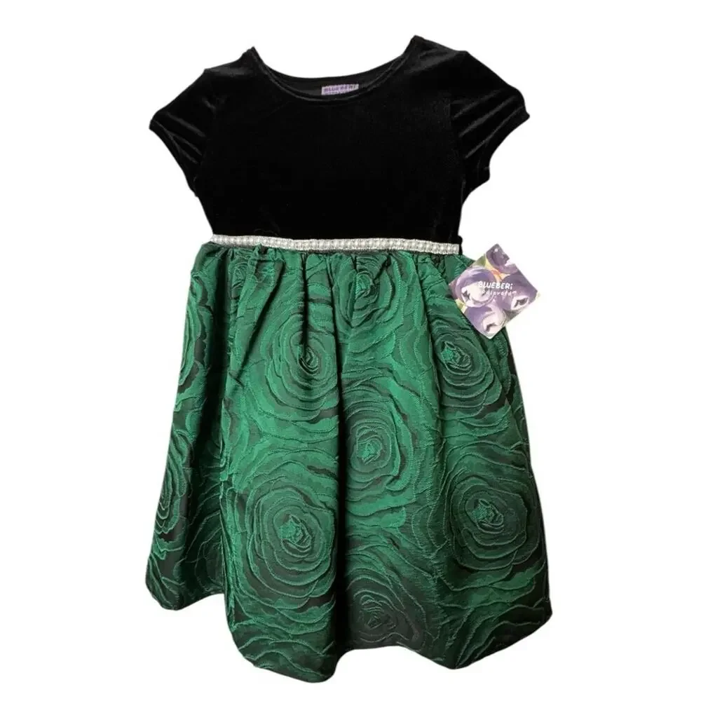 Blueberi Boulevard Girl’s  Black and Green Holiday Festive Dress Sz 6X NWT